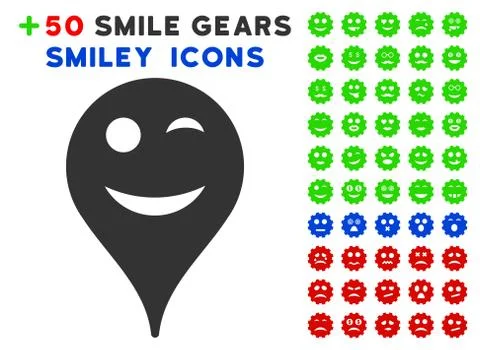 Wink Smiley Map Marker Icon with Bonus Smiley Set Ilustración de archivo