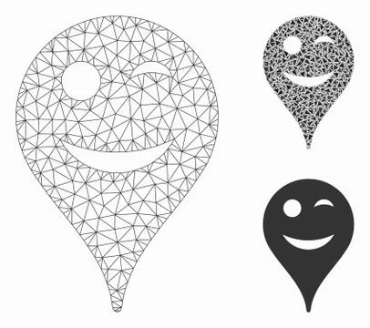 Wink Smiley Map Marker Vector Mesh 2D Model and Triangle Mosaic Icon Illustrazione stock
