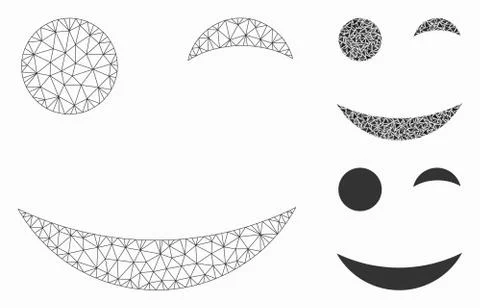 Wink Smiley Vector Mesh Carcass Model and Triangle Mosaic Icon Ilustración de archivo