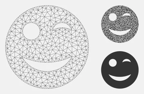 Wink Smiley Vector Mesh Wire Frame Model and Triangle Mosaic Icon Ilustración de archivo