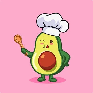 Winking Avocado Chef Character Holding a Wooden Spoon Vector Stock Illustration