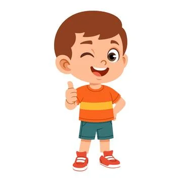 Winking Boy Showing Thumbs Up Flat Cartoon Character Stock Illustration