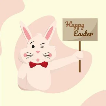 Winking bunny with signboard. Vector Ilustración de archivo