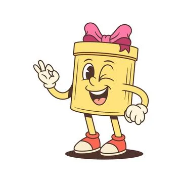 Winking Cartoon Gift Box Character Showing Ok Hand Sign Vector Illustration Ilustración de archivo