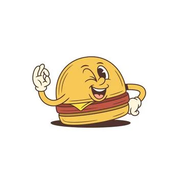 Winking Cartoon Hamburger Character Making OK Hand Gesture Vector Illustratio Stock Illustration