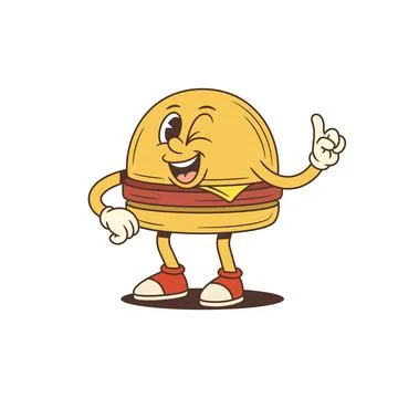Winking Cartoon Hamburger Character Pointing Up With Finger Vector Illustrati Stock Illustration