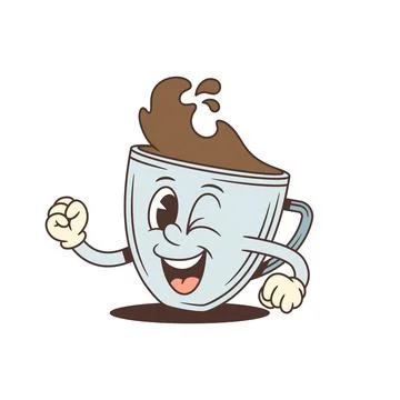Winking Coffee Cup Running With A Smile Cartoon Character Vector Illustration Stock Illustration