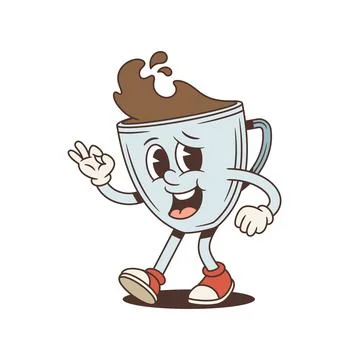 Winking Coffee Cup Shows Ok Sign Retro Cartoon Character Vector Illustration Ilustración de archivo