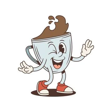 Winking Coffee Cup Shows Okay Sign Retro Cartoon Character Vector Illustratio Ilustración de archivo