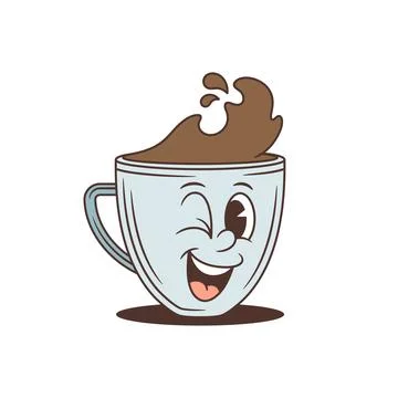 Winking Coffee Cup With A Splash Retro Cartoon Character Vector Illustration Ilustración de archivo