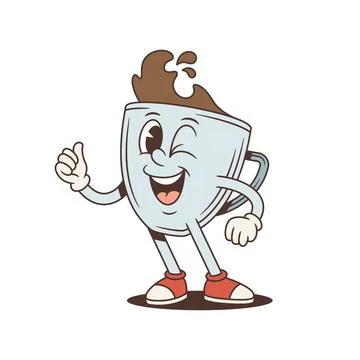 Winking Coffee Cup Thumbs Up Retro Cartoon Character Vector Illustration Ilustración de archivo