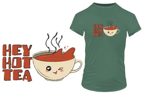 Winking cup of tea with a funny quote hey hot tea Vector illustration Illustrazione stock