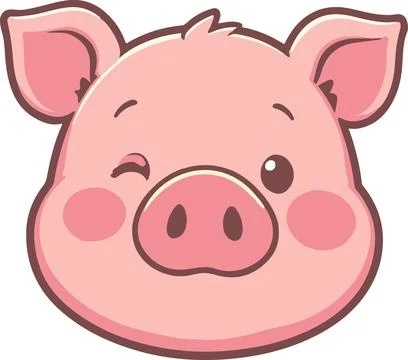 Winking cute pig face, very minimal simple vector cartoon Stock Illustration