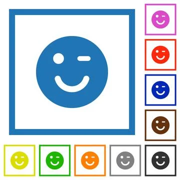 Winking emoticon solid flat framed icons Illustrazione stock