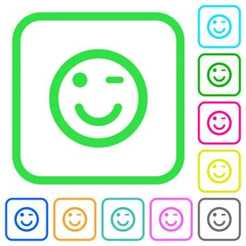 Winking emoticon vivid colored flat icons icons Illustrazione stock