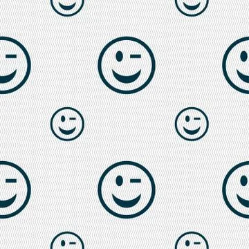 Winking Face icon sign. Seamless pattern with geometric texture. Vector Stock Illustration