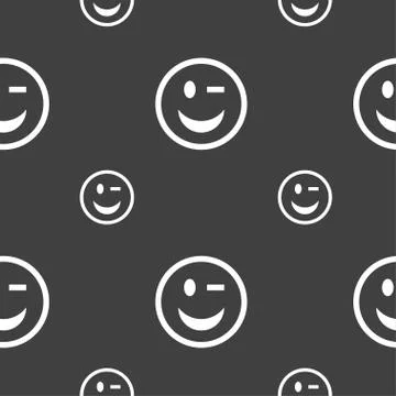 Winking Face icon sign. Seamless pattern on a gray background. Vector Ilustración de archivo