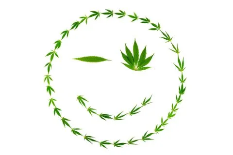 Winking face as smiley made of hemp leaves Stock Photos