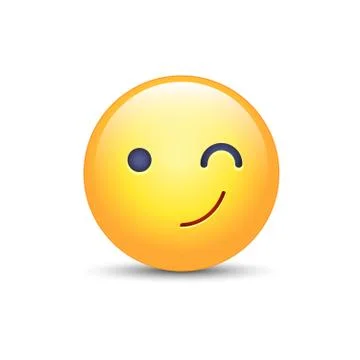 Winking fun cartoon emoji face. Wink and smile happy vector emoticon. Smiley for Ilustración de archivo