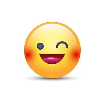 Winking fun cartoon emoji face. Wink and smile happy vector emoticon. Laughing Ilustración de archivo