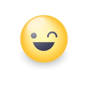 Winking fun cartoon emoji face. Wink and smile happy vector emoticon. Laughin Ilustración de archivo
