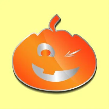 Winking orange pumpkin sticker on a colored background. Stock Illustration
