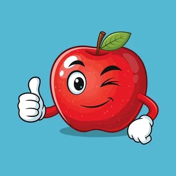 Winking Red Apple Giving Thumbs Up Clipart Ilustración de archivo