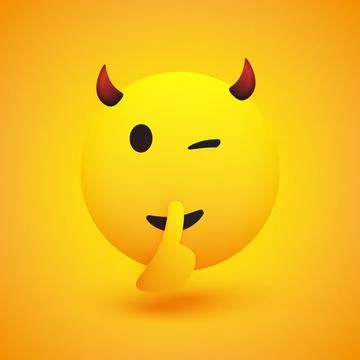 Winking, Shushing Face Showing Make Silence Sign - Evil Emoji Face Gestures.. Stock Illustration