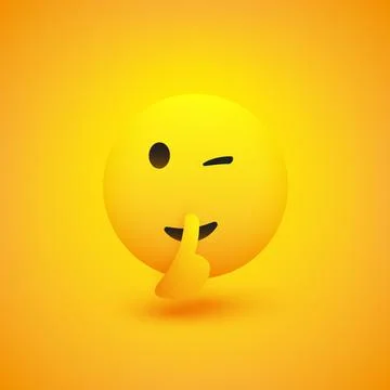 Winking, Shushing Face Showing Make Silence Sign - Simple Emoticon on Yello.. Stock Illustration