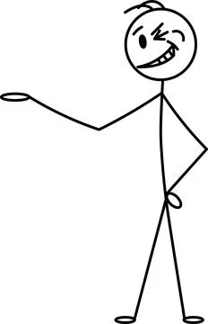 Winking stick figure gesturing with a mischievous expression on white backg.. Stock Illustration