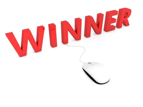 Winner and computer mouse on a white background. Illustrazione stock