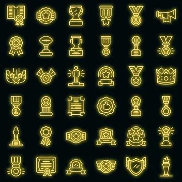 Winner awarding icons set vector neon Stock Illustration