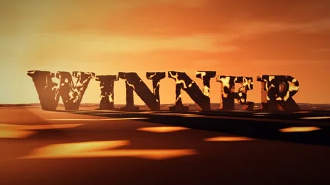 Winner Basalt Letters with Molten Lava Glowing in the Cracks on a Volcanic Plain Stock Footage 341855361