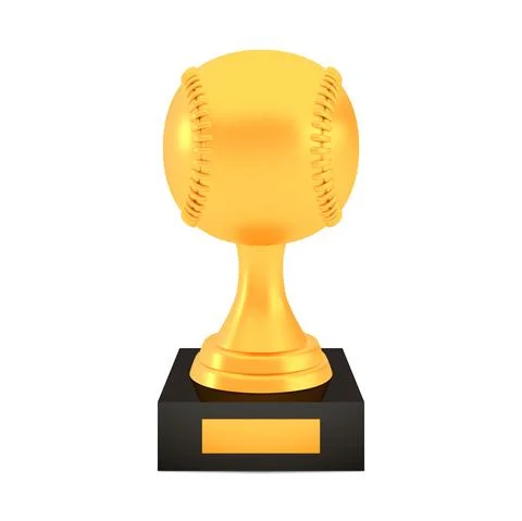 Winner baseball cup award on stand with empty plate, golden trophy logo isolated Stock Illustration