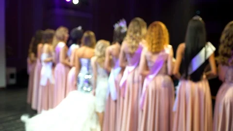 Winner of beauty contest. model posing on stage, fashion show podium. Crowning Stock Footage 116157383