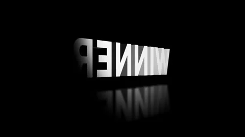 Winner celebration first place text 3D shiny silver chrome writing letter Video stock 281180832