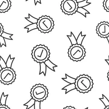 Winner with check mark icon in flat style. Rosette award vector illustration  Stock Illustration