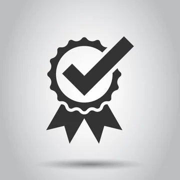 Winner with check mark icon in flat style. Rosette award vector illustration  Illustrazione stock