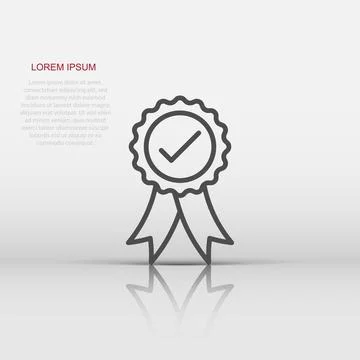 Winner with check mark icon in flat style. Rosette award vector illustratio.. Stock Illustration