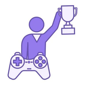 Winner Colored Icon. Vector Icon. Gamer Holds Winner Cup and Game Console. .. Stock Illustration