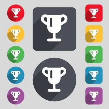 Winner cup, Awarding of winners, Trophy  icon sign. A set of 12 colored butto Stock Illustration