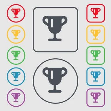 Winner cup, Awarding of winners, Trophy icon sign. symbol on the Round and sq Stock Illustration