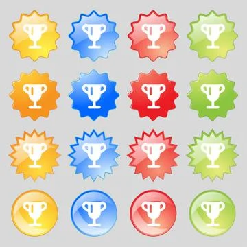 Winner cup, Awarding of winners, Trophy  icon sign. Set from sixteen multi-co Stock Illustration