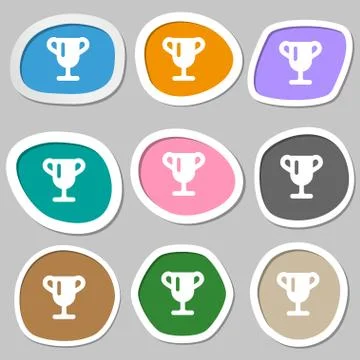 Winner cup, Awarding of winners, Trophy  icon symbols. Multicolored paper sti Stock Illustration