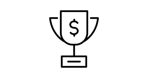 Winner cup with dollar animated outline icon Stock Footage 249449236