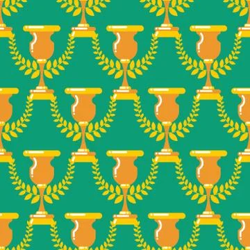 Winner cup gold seamless pattern. Prize of championship ornament. Tournamen.. 스톡 일러스트