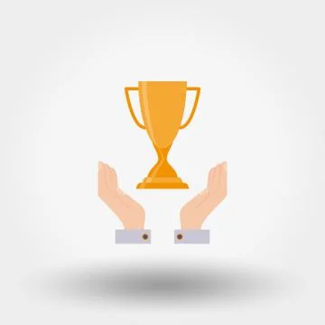 Winner cup in hands. Vector. Stock Illustration