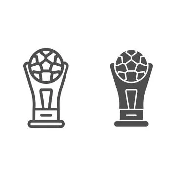 Winner cup line and solid icon. Championship soccer or football trophy, ball on イラスト素材