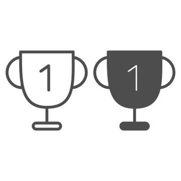 Winner Cup line and solid icon. Sport cup with number one illustration isolated Stock Illustration