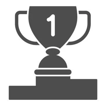 Winner cup on pedestal solid icon, sport concept, First place trophy cup sign on Stock Illustration